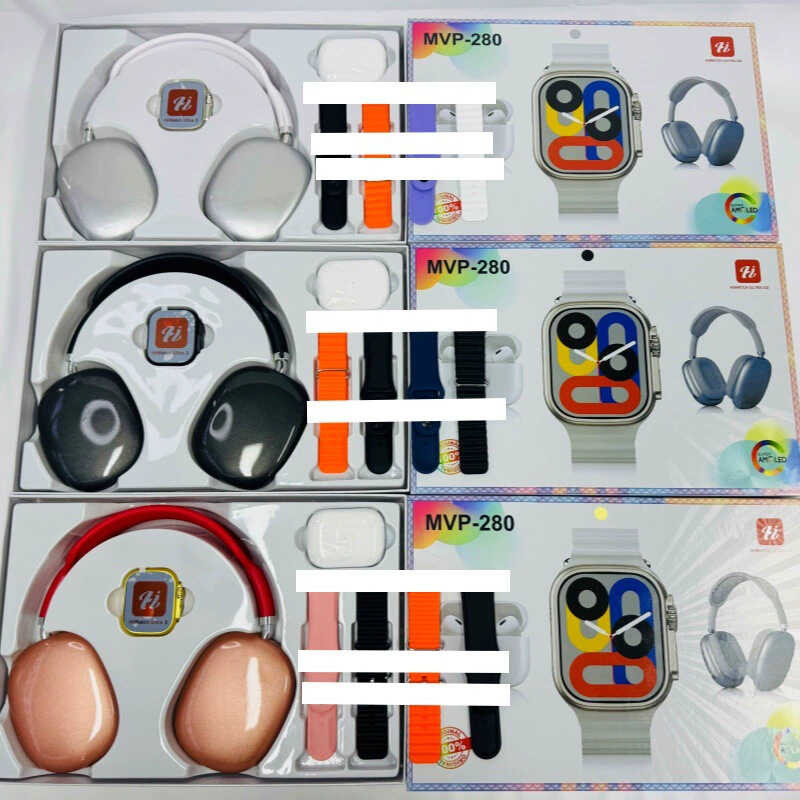 Mvp-280 ใหม่ สมาร์ทนาฬิกา Ultra3 กับหูฟังบลูทู ธ + ชุดหูฟังสวมหัว 4 สายคล้องคอ +