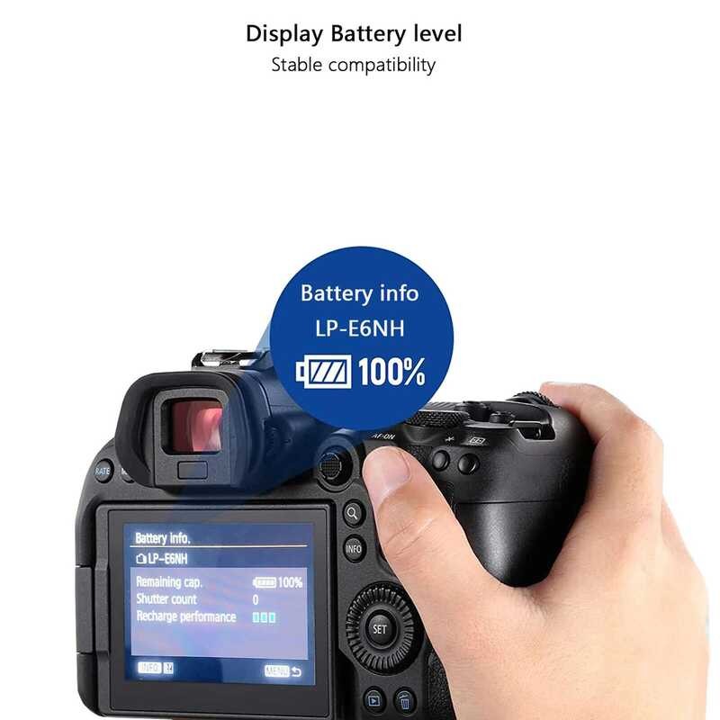 ▥ Usb-C กับอะแดปเตอร์แบตเตอรี่เลียนแบบ Lpe6nh Lp-E6nh สำหรับ Canon EOS R5 R6 5Ds R 7D 6D 5D3 5D