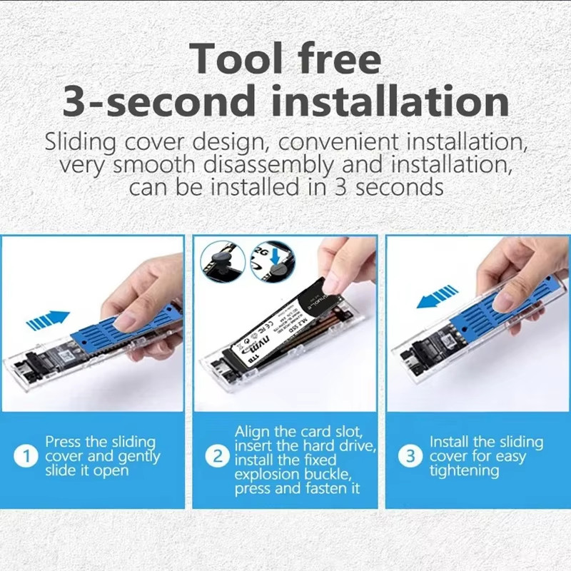 กล่องใส่ SSD โปร่งใสพร้อมจอแสดงผลอัจฉริยะ SATA SSD อะแดปเตอร์ USB 3.2 ประเภท C M.2 NVclosure/NGFF Tourist Protocol
