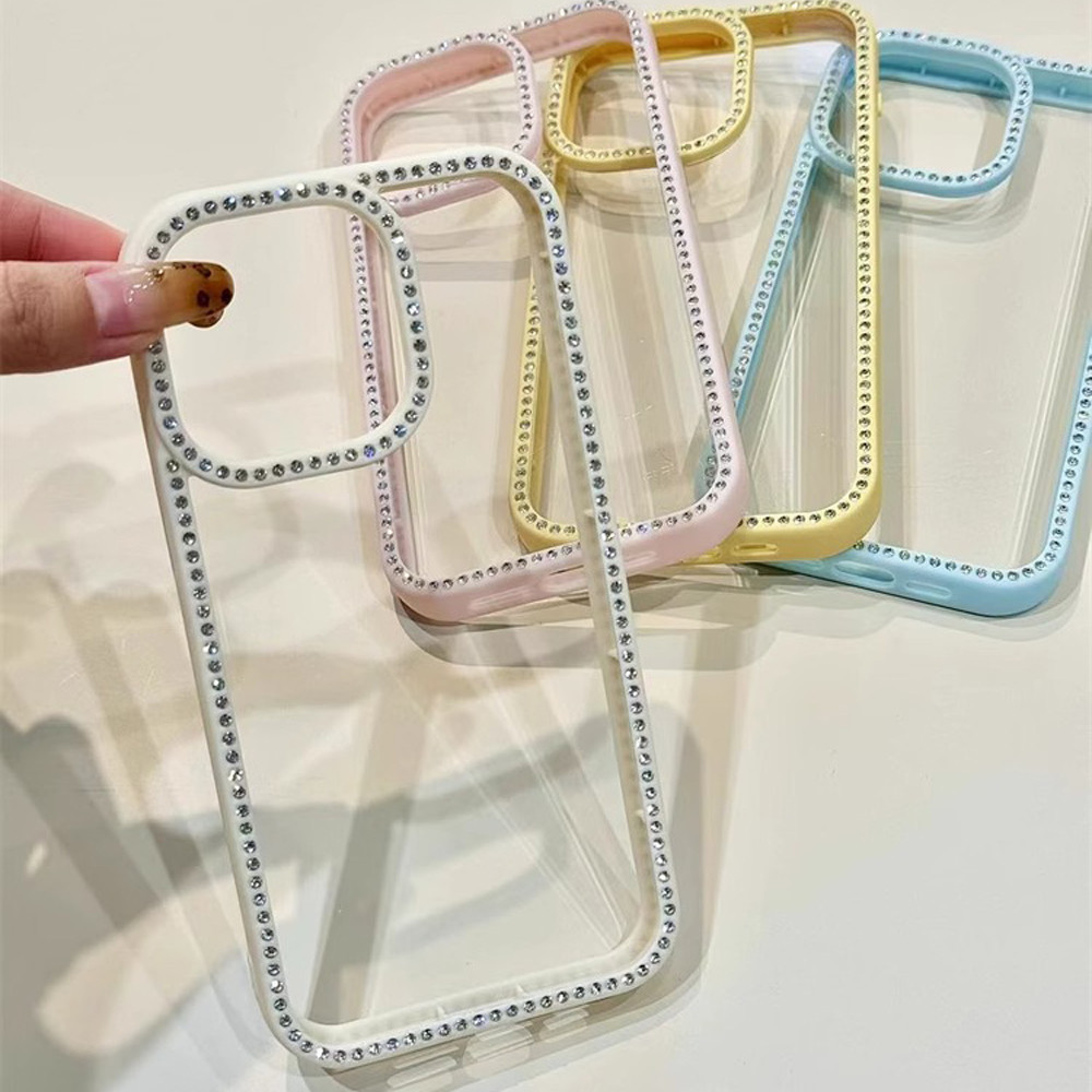 หรูหราแวววาวเพชรกรอบโปร่งใสเคสโทรศัพท์สําหรับ ไอโฟน 16 15 14 13 มือโปร สูงสุด ทนต่อการตกฮาร์ดปกหลัง