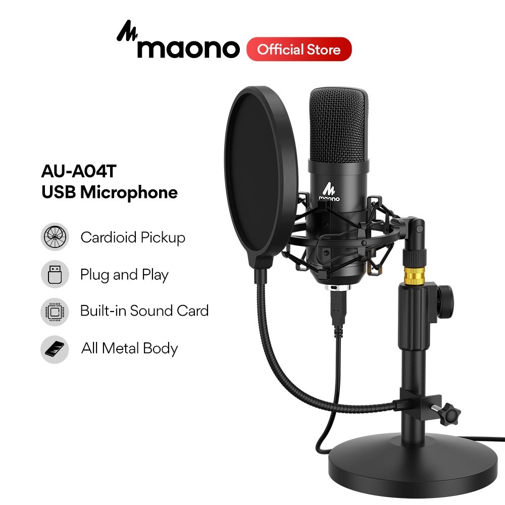 ในสต็อก Maono AU-A04T ชุดไมโครโฟน USB 192KHZ/24BIT คอนเดนเซอร์ไมโครโฟนสําหรับ Podcast/Streaming/Card