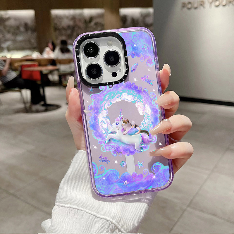 Mond Kim Unicorn Angel Cat ไร้สายชาร์จแม่เหล็กสําหรับ IPhone 11 14 15 16 Pro Max 12 13 Pro Max ฝาครอบ 15 16 PLUS ซิลิโคนนุ่มกันชนกันกระแทก