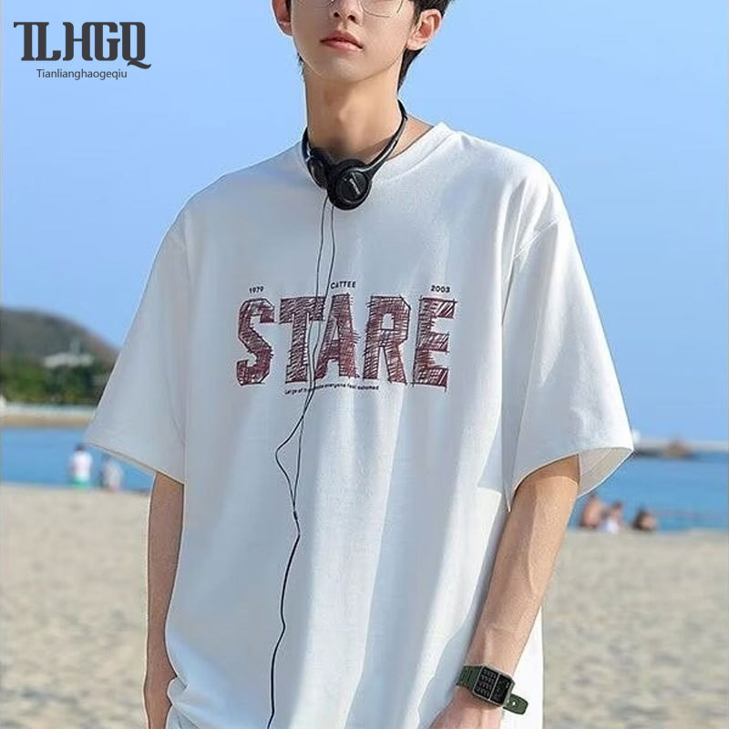 ♞,♘เสื้อยืดสำหรับผู้ชายแฟชั่นแขนสั้นพอดีหลวมขนาดใหญ่รอบคอพิมพ์กีฬาแขนครึ่ง vbc