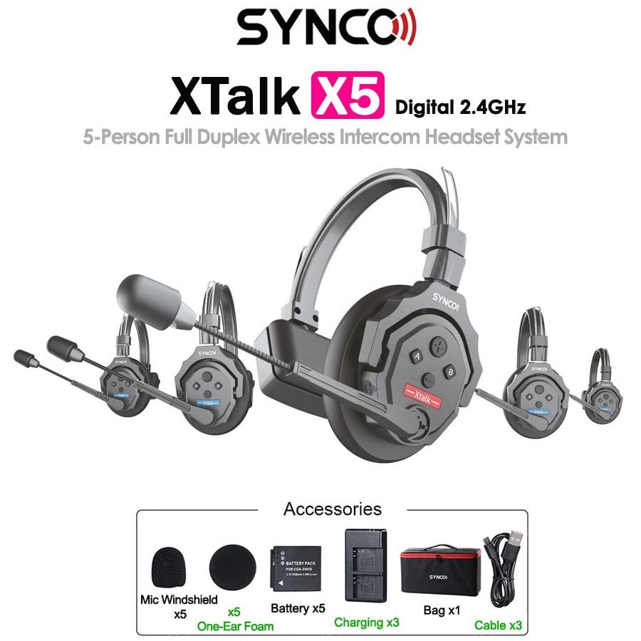 Synco XTalk X5 Wireless Intercom System พร้อมชุดหูฟัง 5 ชุด 2.4GHz (รับประกัน 1ปี)