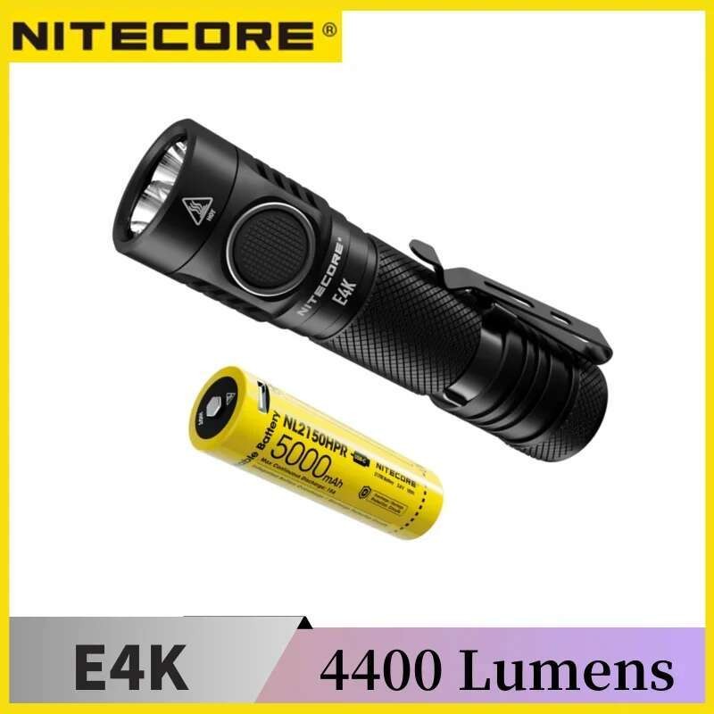 NITECORE E4K 4400Lumens ขนาดกะทัดรัด LED EDC ไฟฉาย 8 โหมดแสงพร้อม NL2150HPR 18650 แบตเตอรี่ Troch โค