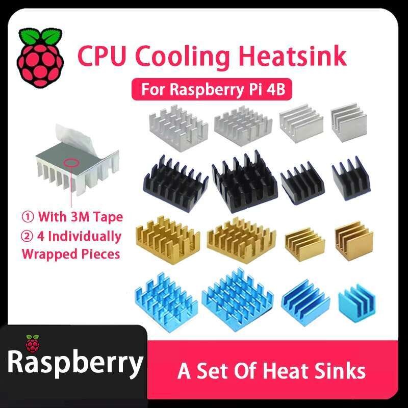 Raspberry Pi 4 Raspberry Pi 4B CPU cooling heatsink,หม้อน้ําอลูมิเนียม,เทป 3M,ฟิล์มด้านหลัง CPU Cool
