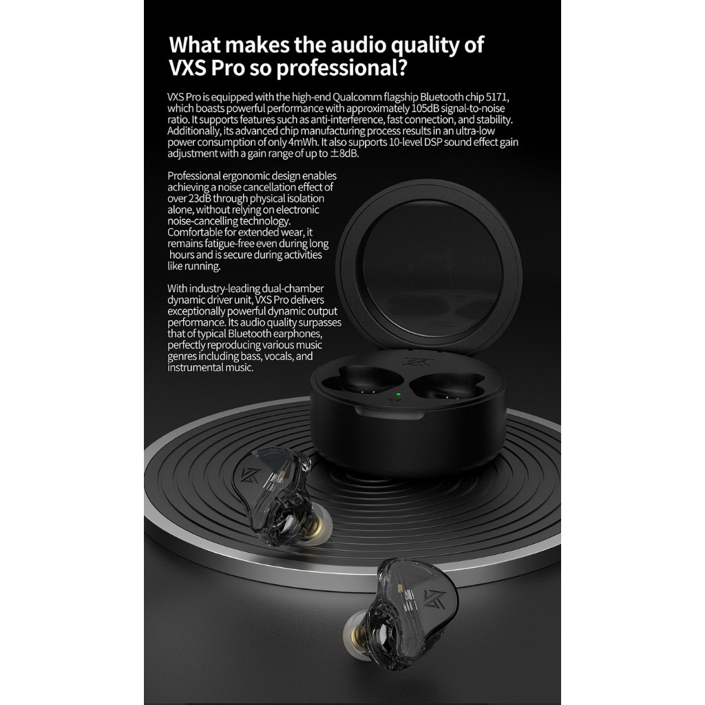 (ประกันศูนย์ไทย) KZ VXS PRO หูฟัง TWS รองรับ Bluetooth5.3 ชิป Qualcomm QCC5171