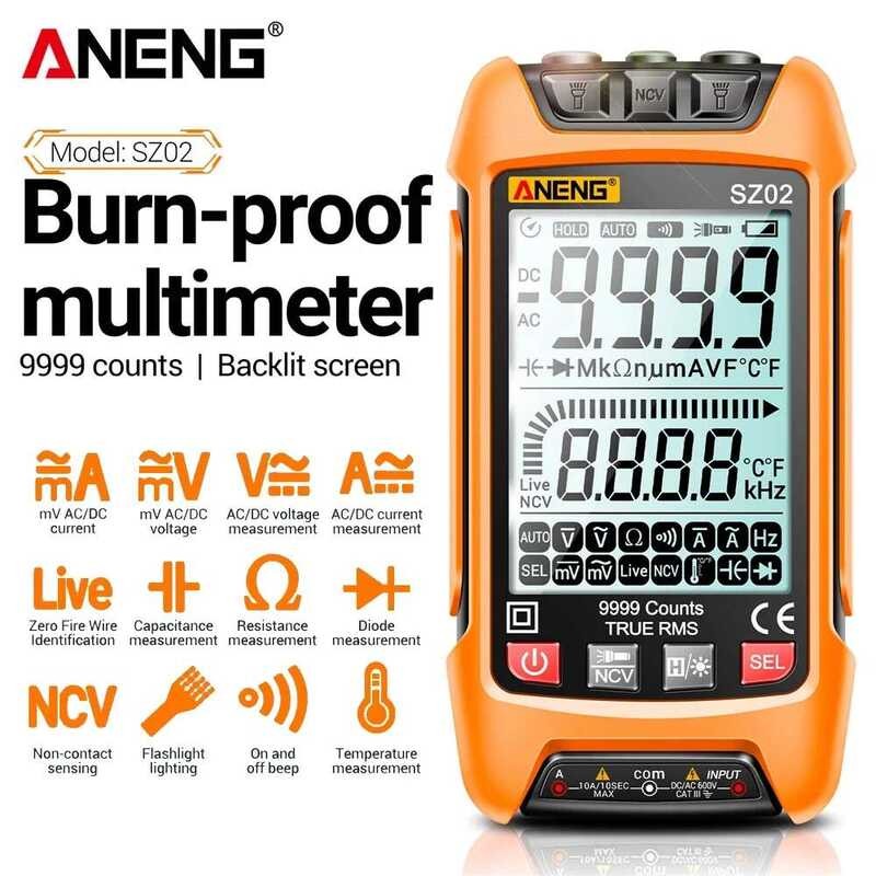 ▥ ANENG Sz02 มัลติฟังก์ชั่นมัลติมิเตอร์แบบดิจิตอลสมาร์ท 9999 นับอัตโนมัติแรงดันไฟฟ้า AC Capacit