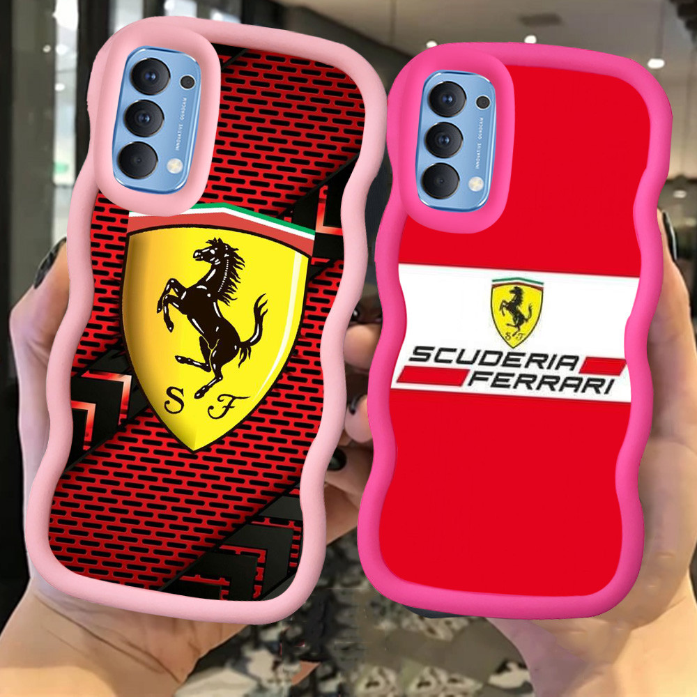 MERAH Z-51 Ferrari กีฬารถสีแดงสีดําสีชมพูปลอกสําหรับOPPO A74 Realme 7i A95 A52 A92 A72