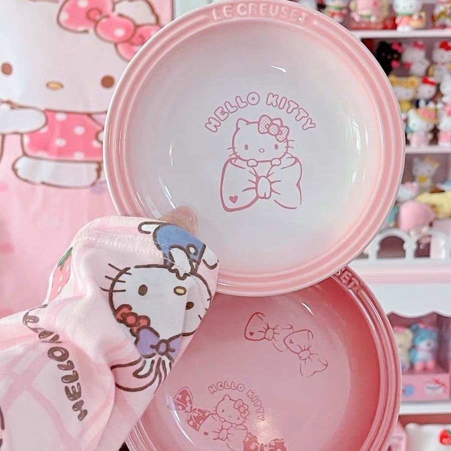 LC French Ceramic kitty Plum Blossom Plate Front Plate Sanrio Tableware Small Plate Cartoon Ceramic 