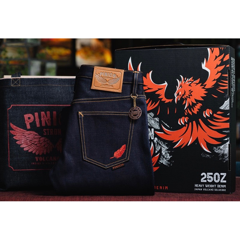 PINION DENIM 25oz SLUB INDIGO X VOLCANO