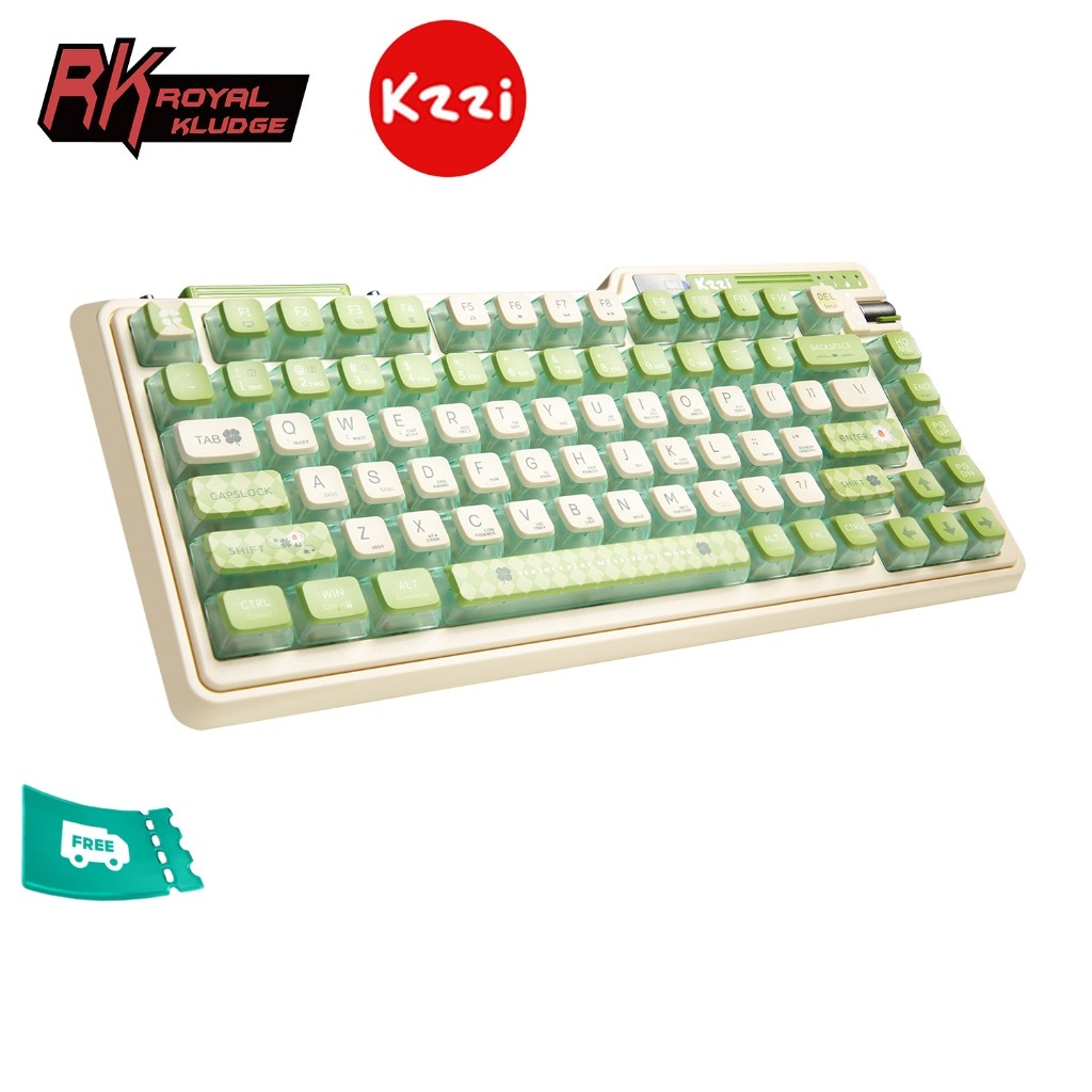 Kzzi Kezhi K75 Pro + สีเขียวมะนาวไร้สายสามโหมดแป้นพิมพ์ปะเก็นเกม RGB ผงทอง Fast Silver Flame 80% คี