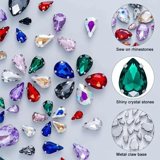 QIAO Drop Multi Mix ขนาด 50 ชิ้น Sliver Claw Rhinestones การตั้งค่ารูปร่างแก้วคริสตัลเย็บบนอัญมณีชุดแต่งงานรองเท้ากระเป๋า DIY Trim