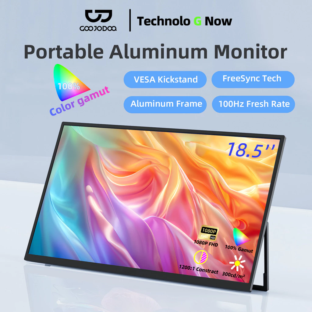 GOOJODOQ หน้าจอขยาย หน้าจอ IPS มุมกว้างขนาด 18.5 นิ้วที่ยอดเยี่ยม 1080P FHD 100% sRGB 100hz ภาพสดใส ดีไซน์บางเฉียบและพกพา