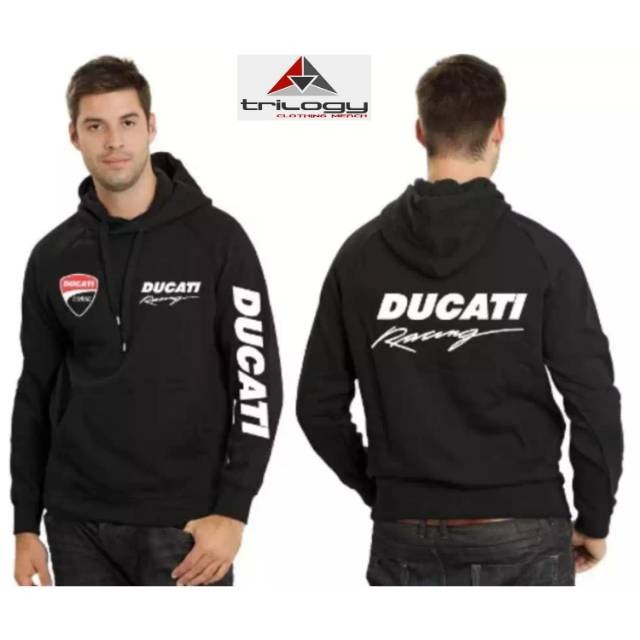 ♞,♘เสื้อกันหนาวลําลอง มีฮู้ด ผ้าฝ้าย พิมพ์ลายโลโก้ RACING DUCATI SABLON DEPAN BELAKANG KUALITAS DIS