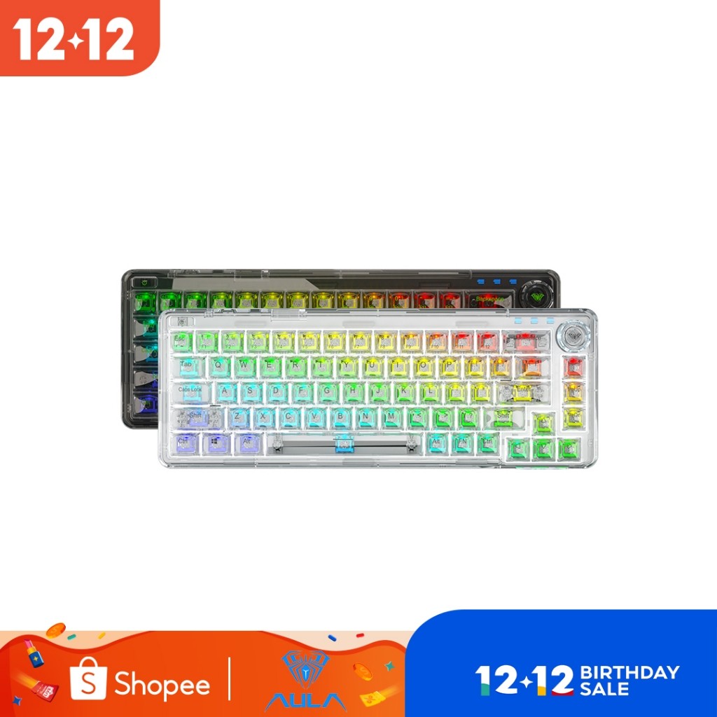 AULA F68 68 คีย์บอร์ดเชิงกล 2.4G บลูทู ธ แบบมีสายคีย์แคป RGB ประสิทธิภาพแสง Hot Plug Keyboard