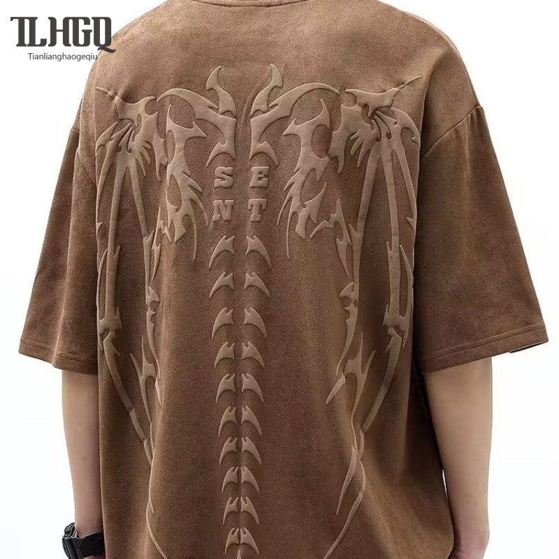 ♞,♘ เสื้อยืดผู้ชายแขน 5/4 อินเทรนด์และทันสมัยแบรนด์รอบคอลําลองแขนสั้น lo