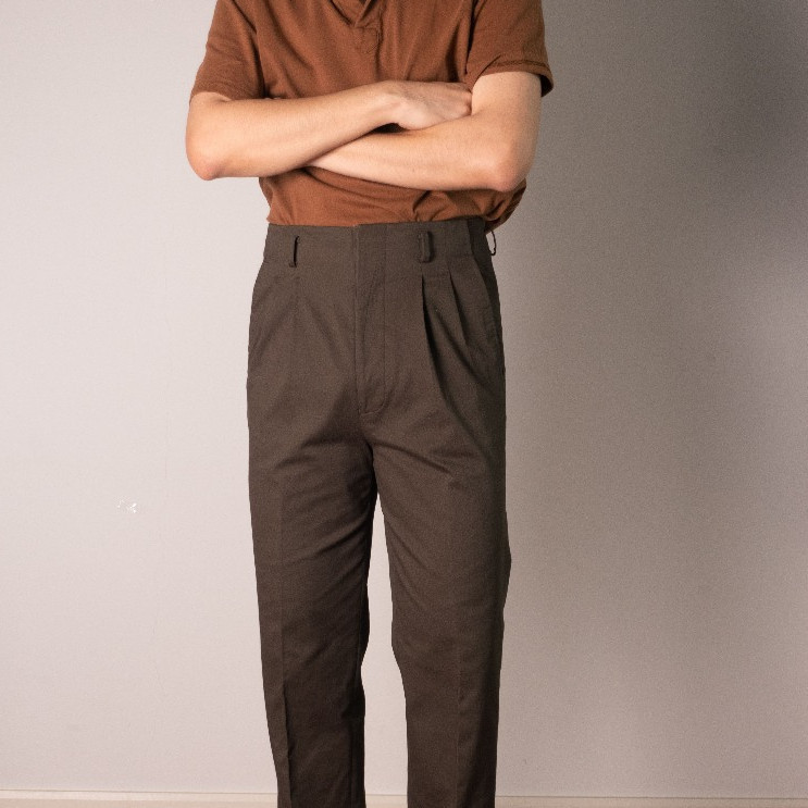 [T6HW]กางเกงเอวสูง Hollywood trousers Chinos cotton "Bistre"