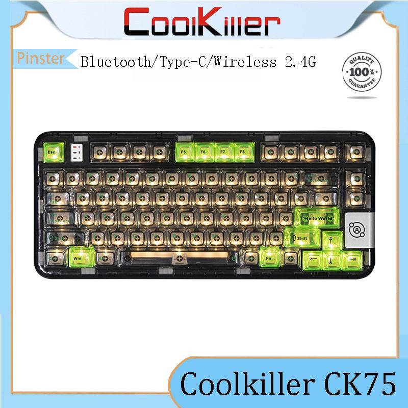 Coolkiller CK75 คีย์บอร์ดแบบกลไก super coder สอบจําลองที่สามที่กําหนดเองบลูทูธไร้สายเกมโปร่งใสประกว