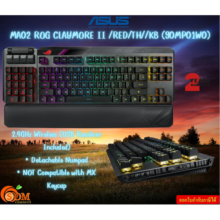 ASUS MA02 ROG CLAYMORE II /RED/TH//KB (90MP01W0) numpad & wrist rest, wired & wireless 2.4G  2Y