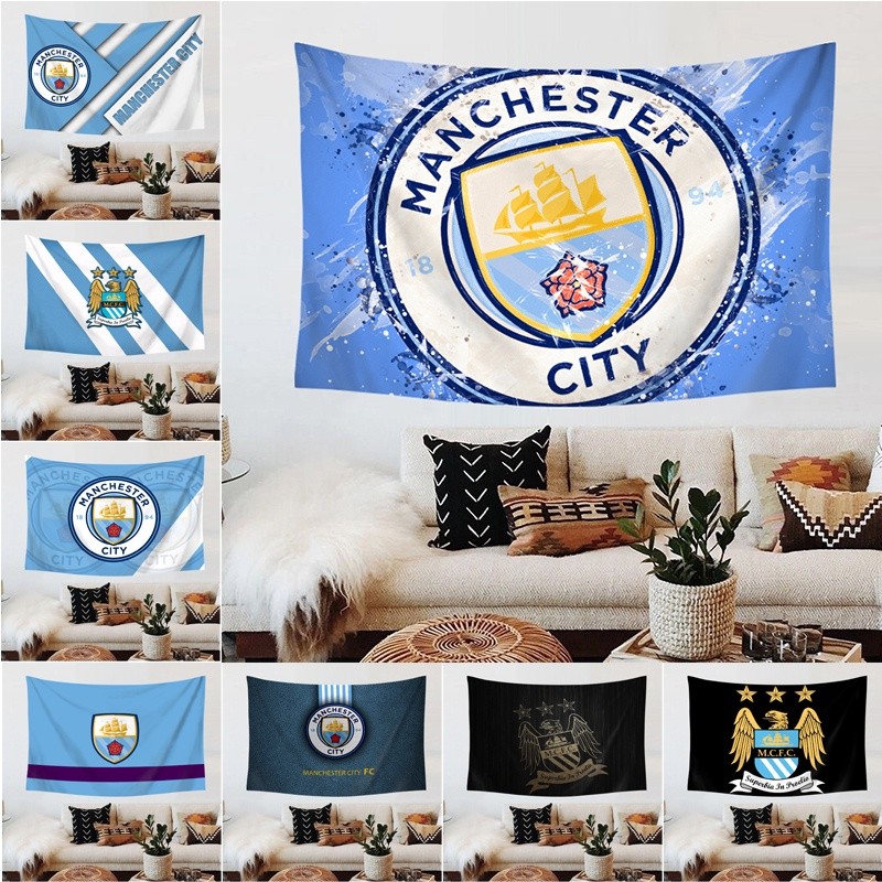 พรมโพลีเอสเตอร์ ลายโลโก้ Manchester City พร้อมคลิป สําหรับแขวนตกแต่งผนังบ้าน ห้องนอน ฟุตบอล [QS]