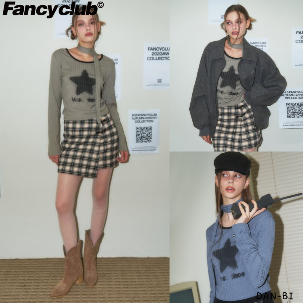 ♞,♘,♙[NastyFancyClub] ชุดคอเรือ และผ้าพันคอ 2 สี ฟรีไซซ์ สินค้าเกาหลี XLF