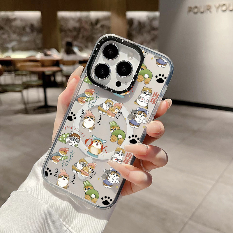 น่ารัก Meatball Cat ไร้สายชาร์จแม่เหล็กสําหรับ IPhone 11 14 15 16 Pro Max 12 13 Pro Max ฝาครอบ 14 15 16 PLUS ซิลิโคนนุ่มกันชนใสกันกระแทกปลอก