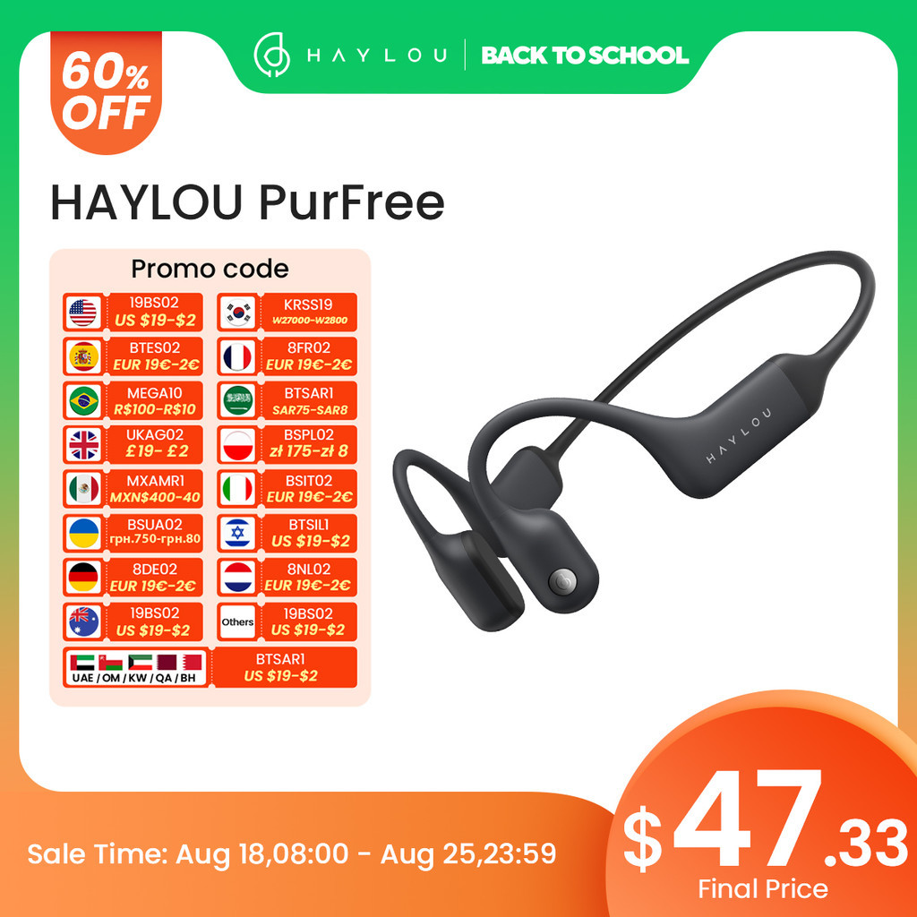Haylou PurFree (BC01) หูฟังการนํากระดูก Qcc3044 V5.2 หูฟังบลูทูธ IP67 กันน้ําป้องกันการได้ยินกีฬาชุ