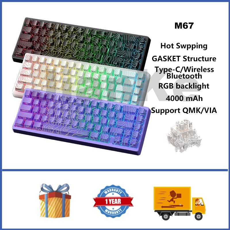 Xvx M67 คีย์บอร์ดไร้สาย 65% Hot swappable RGB GASKET คีย์บอร์ดเกมที่กําหนดเองรองรับ QMK/VIA