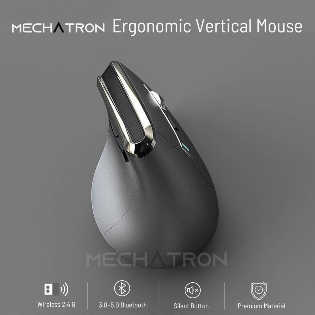 Mechatron V20 Vertical Ergonomic Wireless Mouse เมาส์ไร้สาย Bluetooth+2.4G USB ไฟRGB เมาส์แนวตั้ง เ