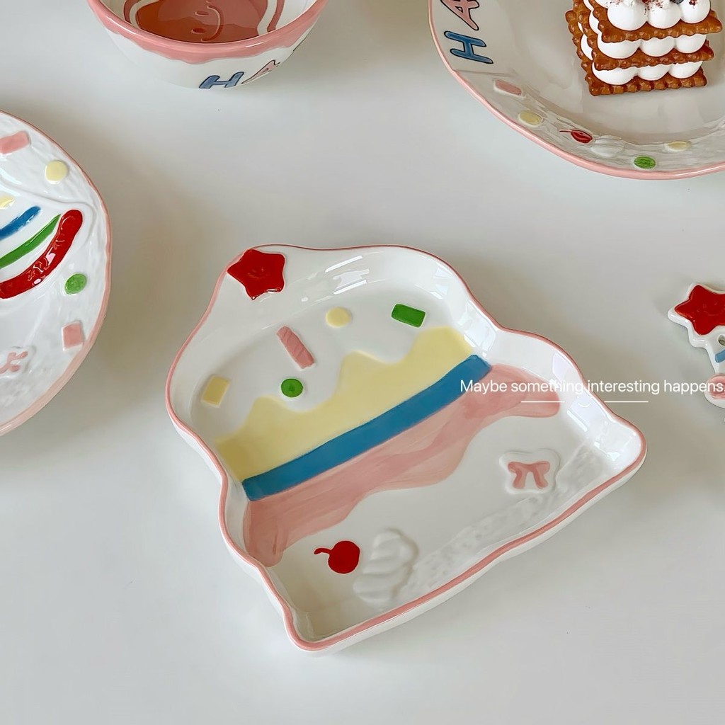 Creative Underglaze Color Bowl Butterfly Dish Set Ceramic Breakfast Bowl Girly Heart Dessert Yogurt