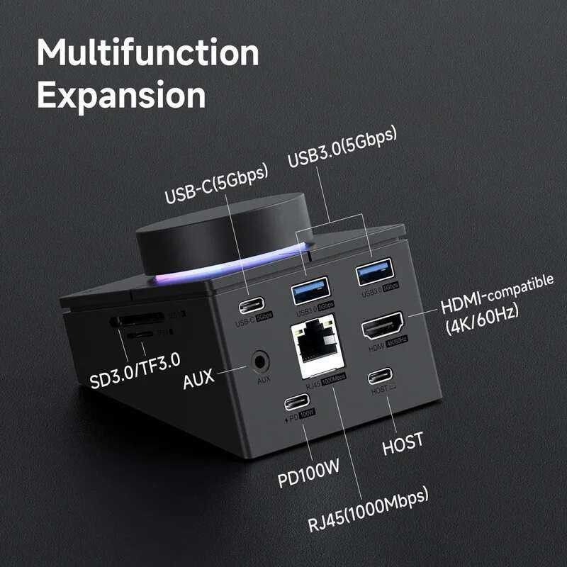 ▥ Hagibis ลูกบิด USB C Hub พร้อมปุ่มลัด Type-C Docking Station Volume Adjustment Desktop Contro