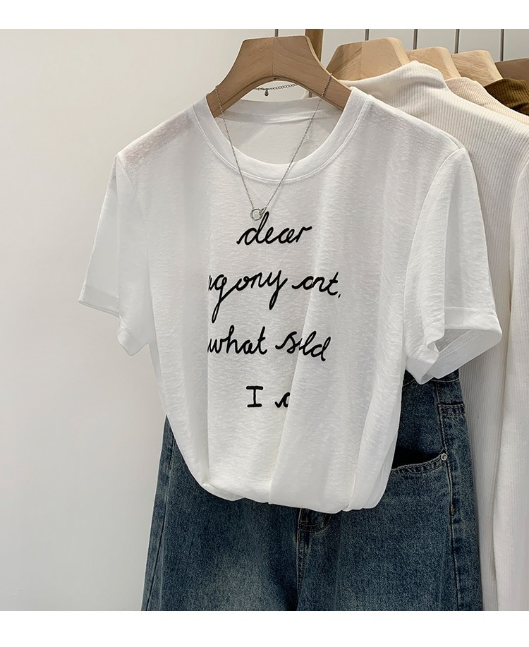 88859 เสื้อยืดแขนสั้นหลวมพิมพ์ลายตัวอักษรสบายระบายอากาศได้