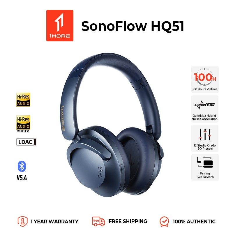 สินค้าใหม่ล่าสุด 1MORE SonoFlow Pro HQ51 หูฟังไร้สาย Hi-Res - เสียง HiFi, Bluetooth 5.4, ระบบตัดเสี