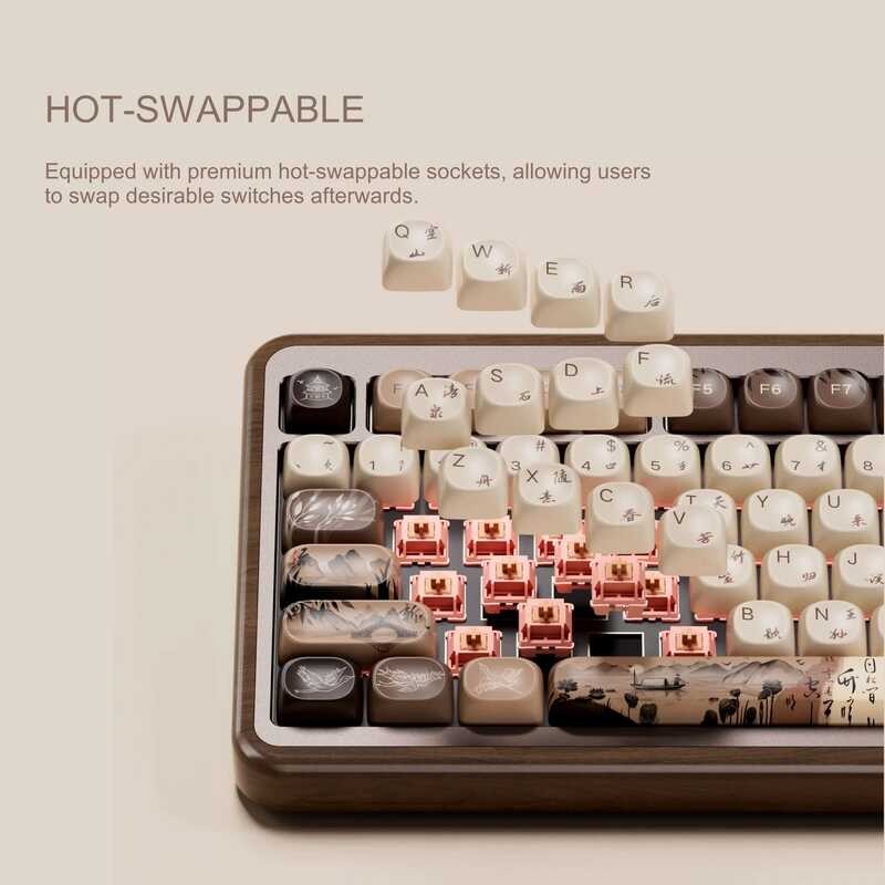 ▥ Akko Mu02 75% Mountain Seclusion คีย์บอร์ดไม้ RGB Hot-Swappable Bt5.0/2.4G ไร้สายและ Type-C ค