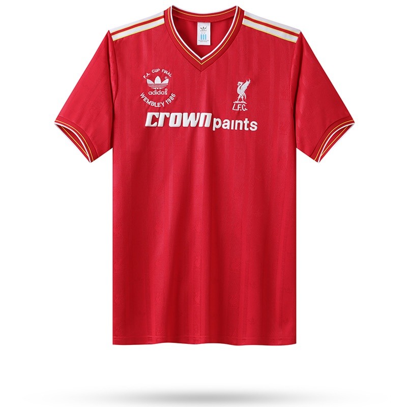 ในสต็อก 1985-86 Liverpool home FA CUP FINAL เสื้อแข่งวินเทจผู้ชายปักลายสวยงาม