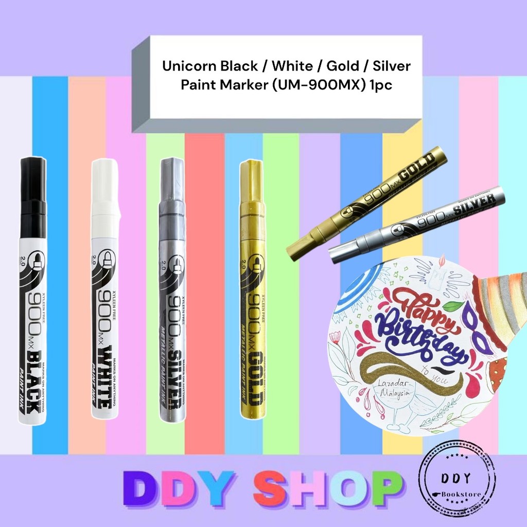 ปากกามาร์กเกอร์สียูนิคอร์นสีดํา/ขาว/ทอง/สีเงิน (UM-900MX) 1 ชิ้น
