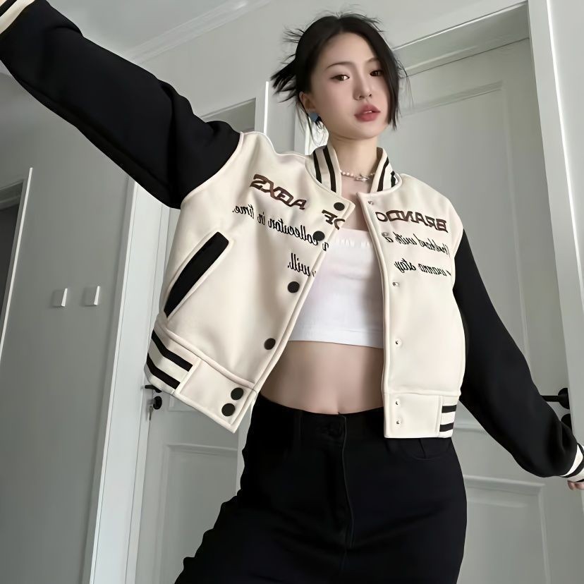อเมริกันย้อนยุคจดหมายปักแจ็คเก็ตสไตล์ใหม่แห่งชาติอินเทรนด์เย็บสั้นเบสบอลเครื่องแบบแจ็คเก็ตด้านบน