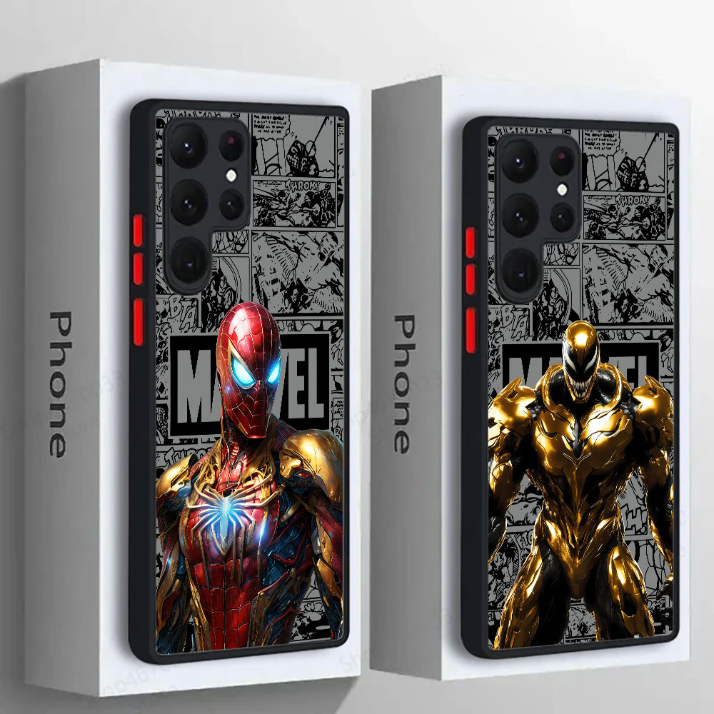 SAMSUNG Marvel Spiderman Venom Ironman Hulkซิลิโคนเคสโทรศัพท์สําหรับSamsung S25 Ultra S24 S23 S21 S20 FE S22 Plus S24FE 5Gโปร่งใสFrosted Galaxyหมายเหตุ 20 Ultraกันกระแทก