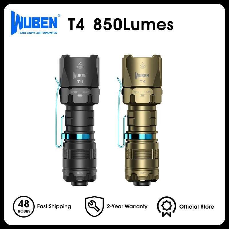 WUBEN T4 EDC ไฟฉายแบบชาร์จไฟ พกพาสะดวก ความสว่าง 850 Lumens ระยะไกล 401 เมตร มาพร้อม 3 โหมดและแหวนเส