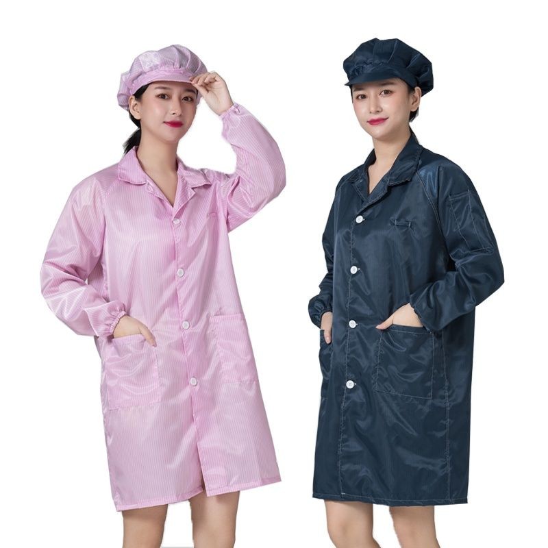 จัดส่ง 24 ชั่วโมง = เสื้อคลุมป้องกันไฟฟ้าสถิต ชุดทำงานไร้ฝุ่น เสื้อคลุมป้องกันฝุ่น ปุ่มยาว เสื้อผ้าป้องกันไฟฟ้าสถิต ยูนิเซ็กซ์ สีน้ำเงิน ขาว ****