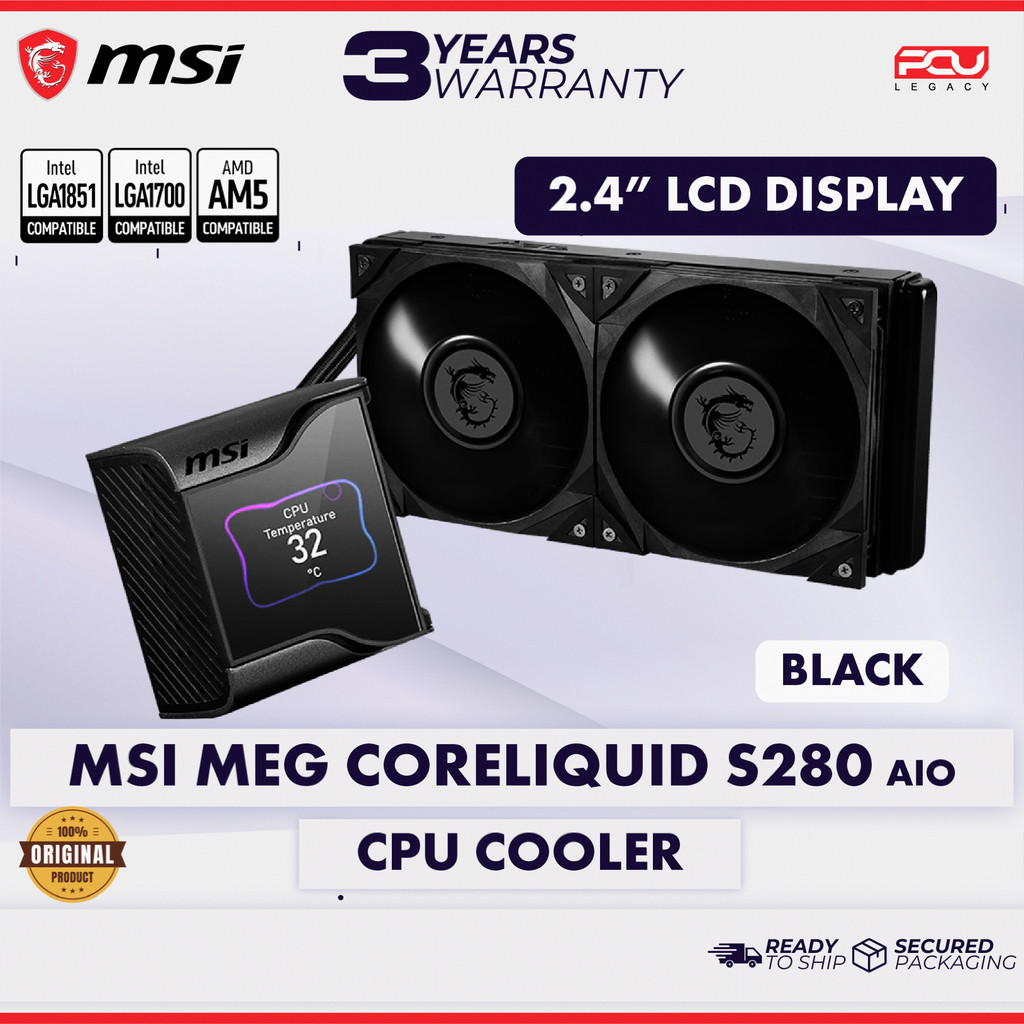 MSI MEG CORELIQUID S280 280MM AIO CPU COOLER พร้อมจอแสดงผล IPS 2.4"