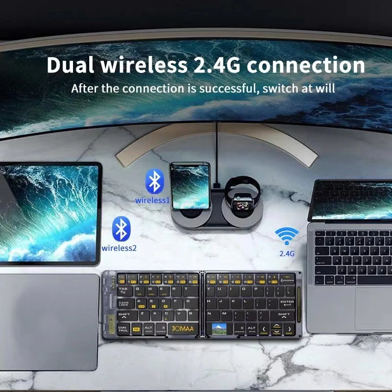 Jomaa คีย์บอร์ดไร้สายพับได้ โปร่งใส เชื่อมต่อ Bluetooth พร้อมเมาส์ thumbnail 3