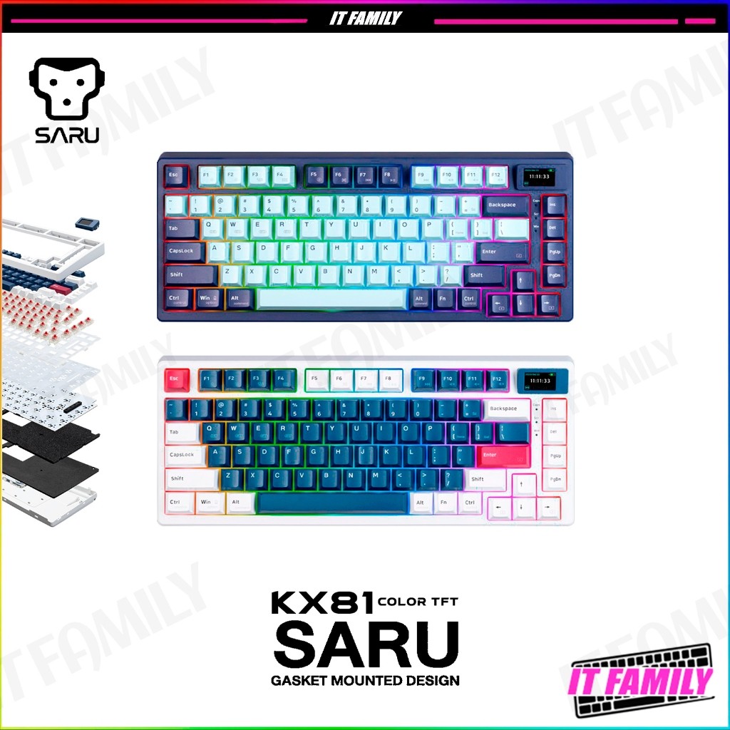 คีย์บอร์ด SARU COLOR TFT รุ่น KX-81 75% มี 2 สี  Red Switch(TTC Switch)(EN)รับประกันศูนย์ 1 ปี