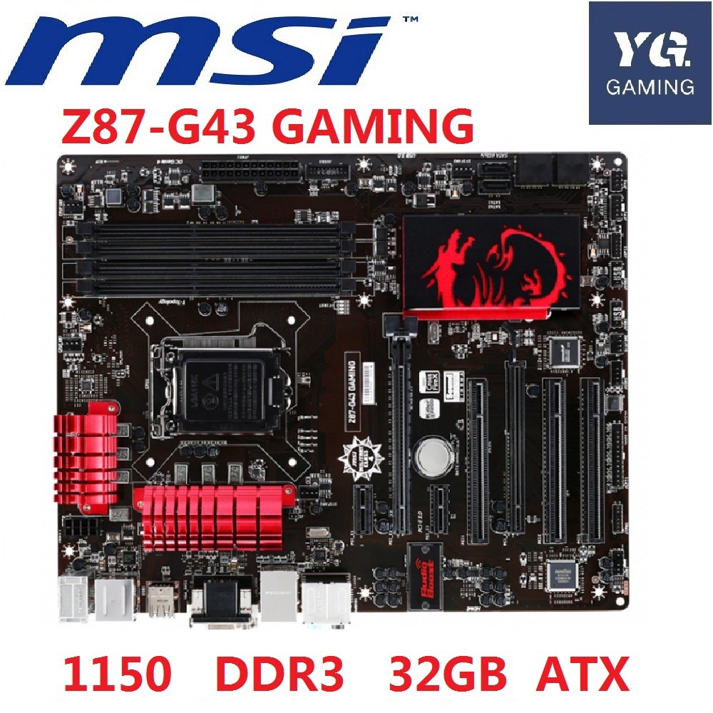 ในสต็อก MSI Z87-G43 GAMING เมนบอร์ดเดสก์ท็อป LGA 1150 DDR3 สําหรับ i3 i5 i7 cpu 32GB Z87 เมนบอร์ด 10