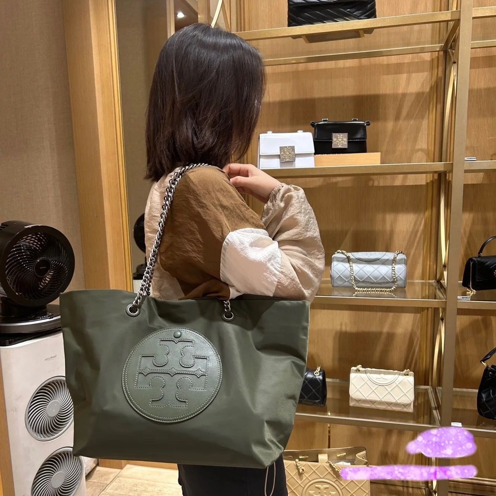 Tory Burch Tb การค้าต่างประเทศไนลอน Tote Bag ความจุขนาดใหญ่ความหนาแน่นสูงกระเป๋าสะพายกันน้ํากระเป๋าโ