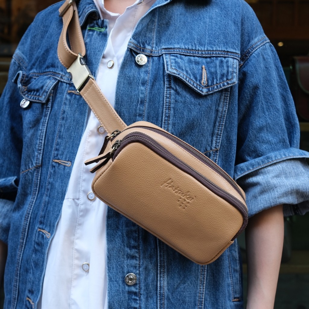 กระเป๋าคาดอก คาดเอว ใช้ได้ทั้งผู้หญิงและผู้ชาย หนังวัวแท้รุ่น Croffle (Hatsukoi Leather Bag)