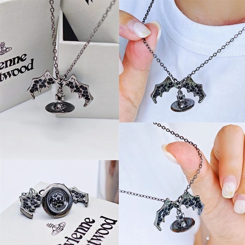 ,,Vivienne Westwood จี้สร้อยคอ รูปค้างคาว สีดํา เครื่องประดับ EWS