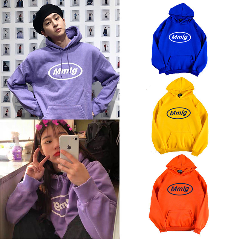 ในสต็อก คลังสินค้าพร้อม Mmlg พิมพ์ Hoodie Tops Plus กํามะหยี่เสื้อ Unisex แขนยาวคู่ Hoodie ใหม่ฤดูใบ