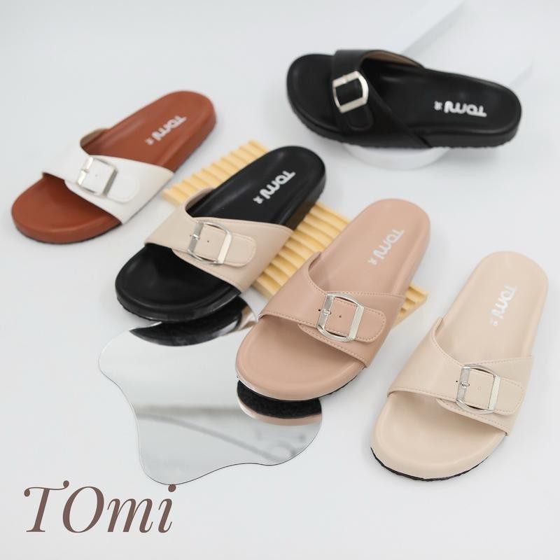 [TOMi] รองเท้าแตะ รุ่นเข็มขัดเดี่ยว พื้นนุ่มใส่สบาย สายพียูหนังนิ